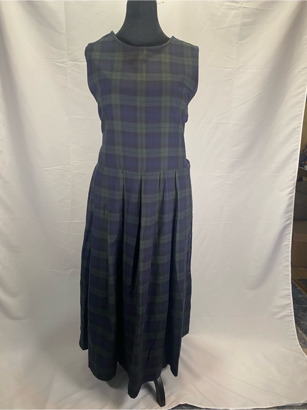 Laura Ashley Navy and Green Plaid Maxi Dress